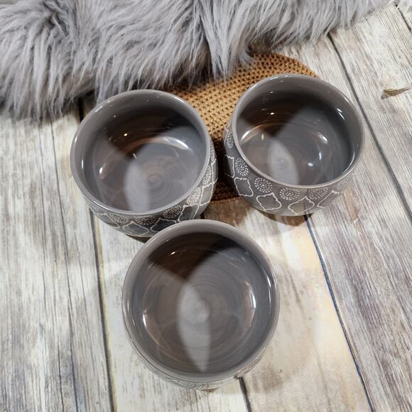Baum Brothers Moroccan gray & white soup cereal bowls 5" dinnerware set of 3 - Picture 3 of 9